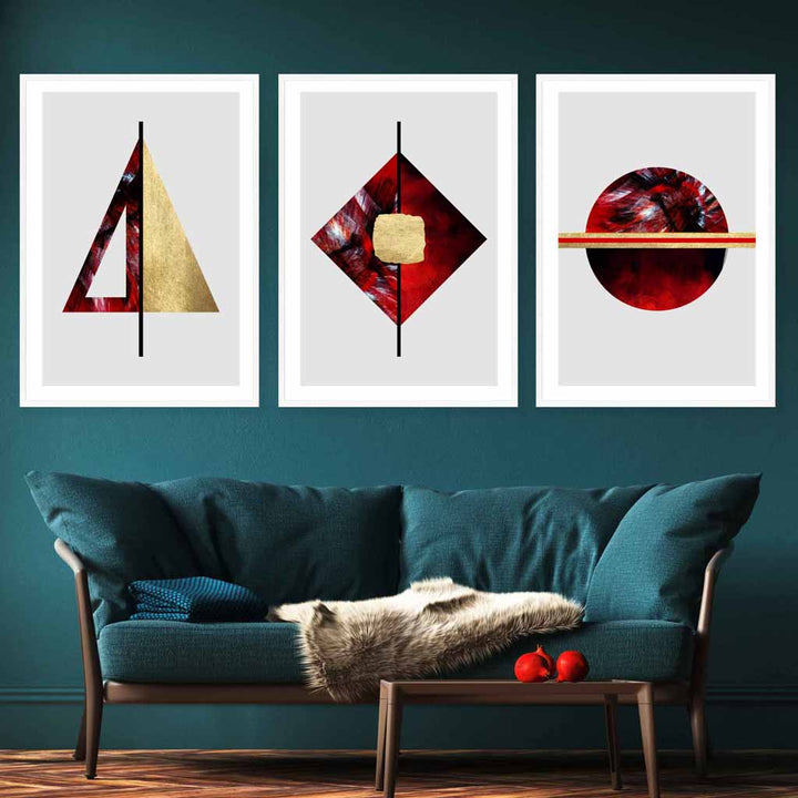 Art Deco Set of 3 Red, Black and Gold Wall Art Prints | Bowlift