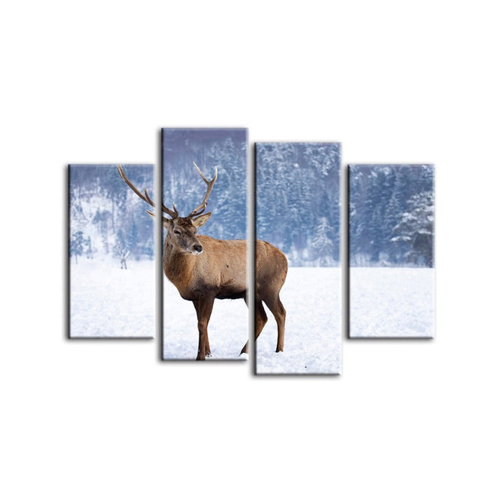 4 Piece Snowy Landscape Deer - Canvas Wall Art Painting | Bowlift