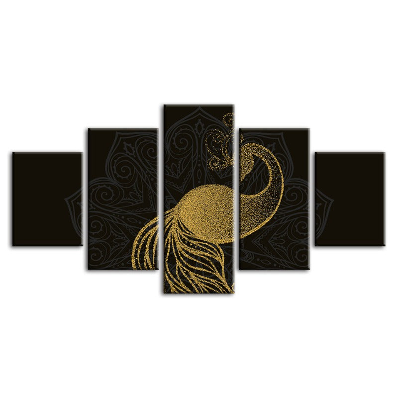 5 Piece Abstract Golden Mandala Peacock - Canvas Wall Art Painting | Bowlift