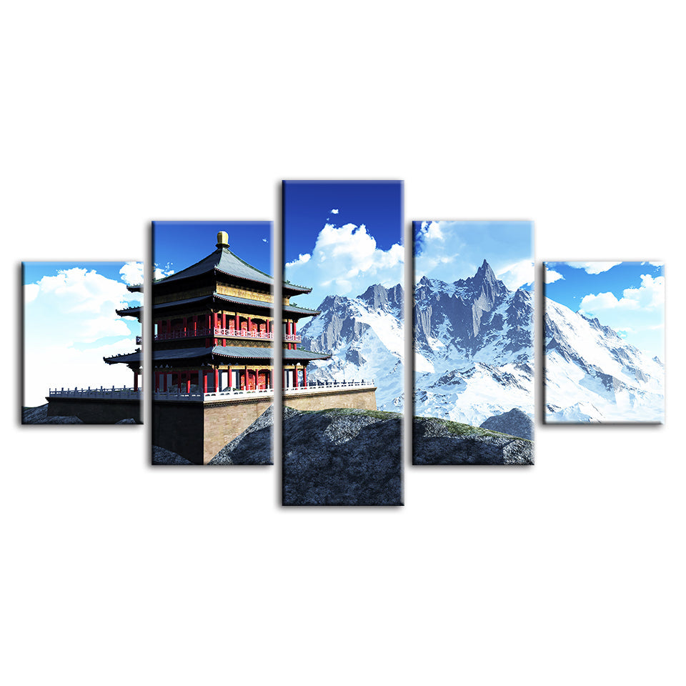 Temple In The Mountains 5 Piece - Canvas Wall Art Painting | Bowlift