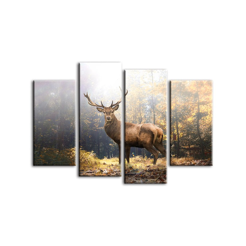 4 Piece Majestic Deer in the Woods - Canvas Wall Art Painting | Bowlift