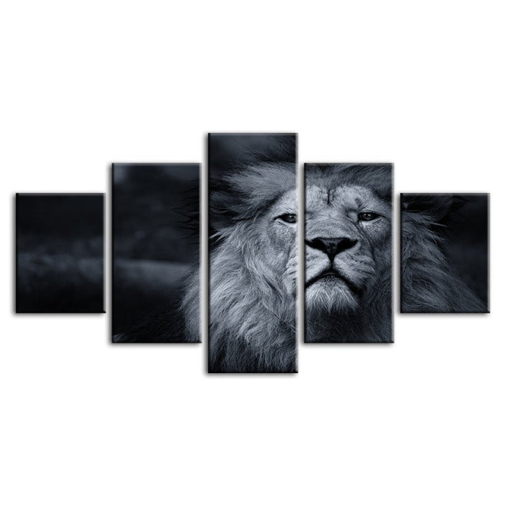 5 Piece Grayscale Concerned Lion - Canvas Wall Art Painting | Bowlift