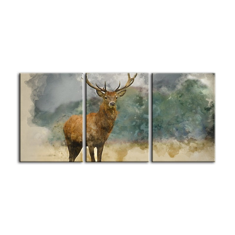 Watercolor Plains Deer-Canvas Wall Art Painting 3 Pieces | Bowlift