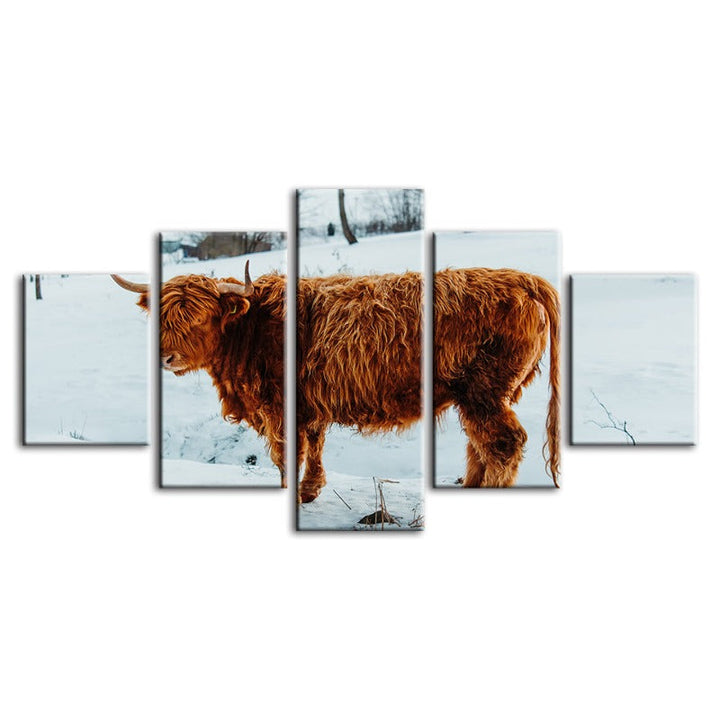 5 Piece Curly Haired Cow - Canvas Wall Art Painting | Bowlift