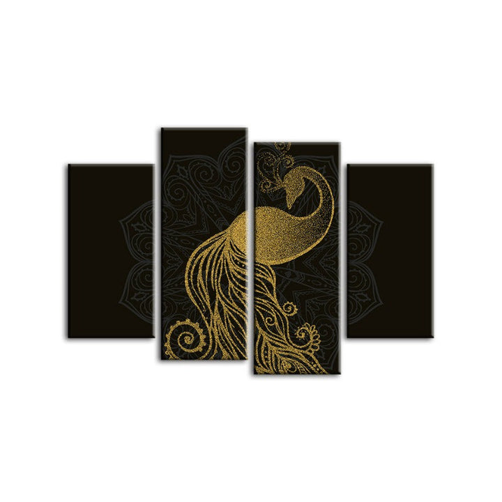 Abstract Golden Mandala Peacock-Canvas Wall Art Painting 4 Pieces | Bowlift