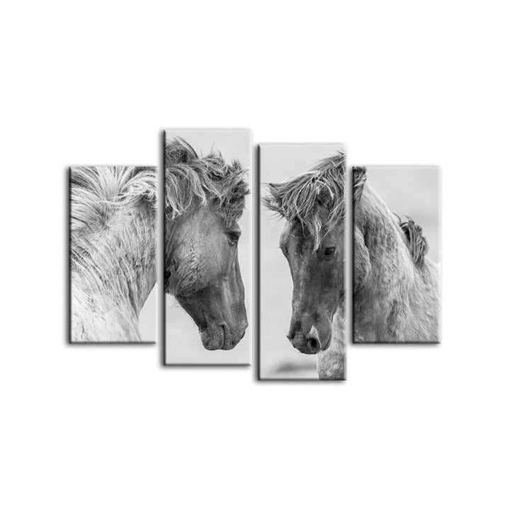 4 Piece Two White Horses - Canvas Wall Art Painting | Bowlift
