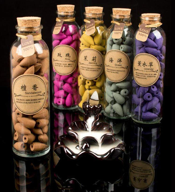 BowLift | Smoking Man Backflow Incense Cones Glass Bottle 60 Pieces