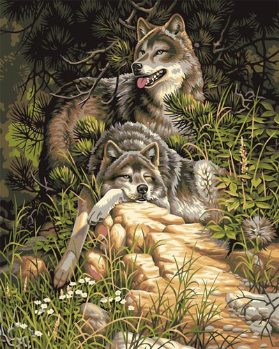 Lounging Wolves - Van-Go Paint-By-Number Kit | Bowlift