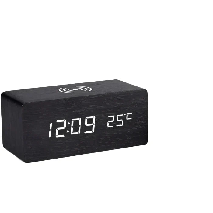 controlled LED alarm clock made of wood Bowlift