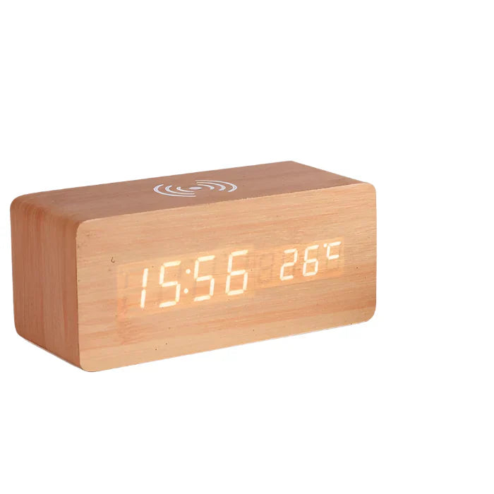 controlled LED alarm clock made of wood Bowlift