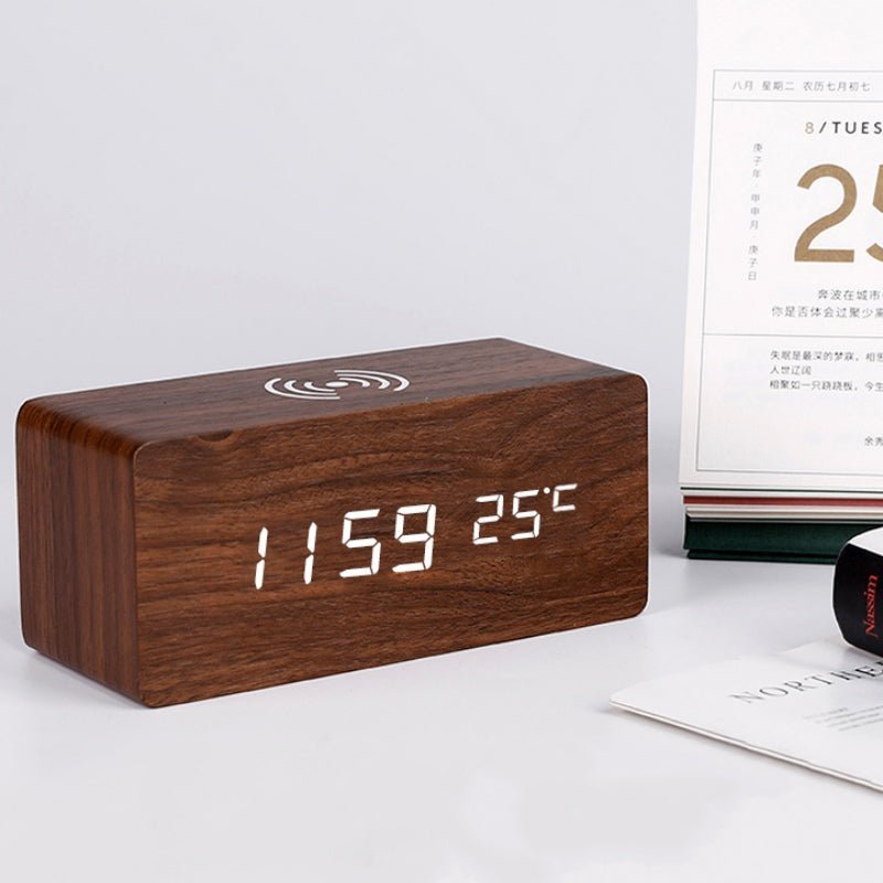 BowLift | Wood Electric Alarm Clock with Wireless Charging Pad