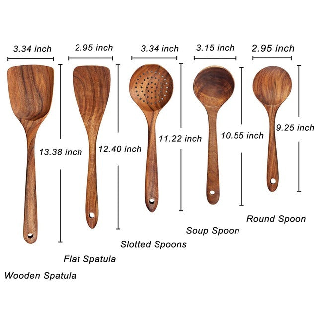 Natural Wood Tableware and Kitchen Tool Set - Non-Scratch & Easy to Clean Bowlift