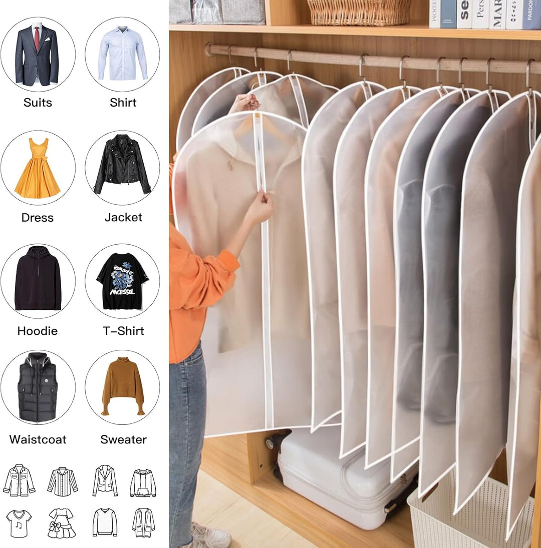 PEVA Garment Cover Set – 24-Pack Hanging Garment Covers in 3 Sizes | Bowlift